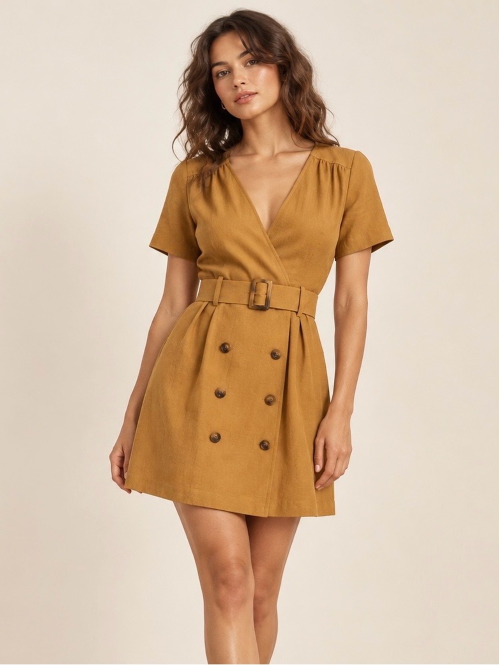 Topshop | Retro Belted Mustard Mini Dress